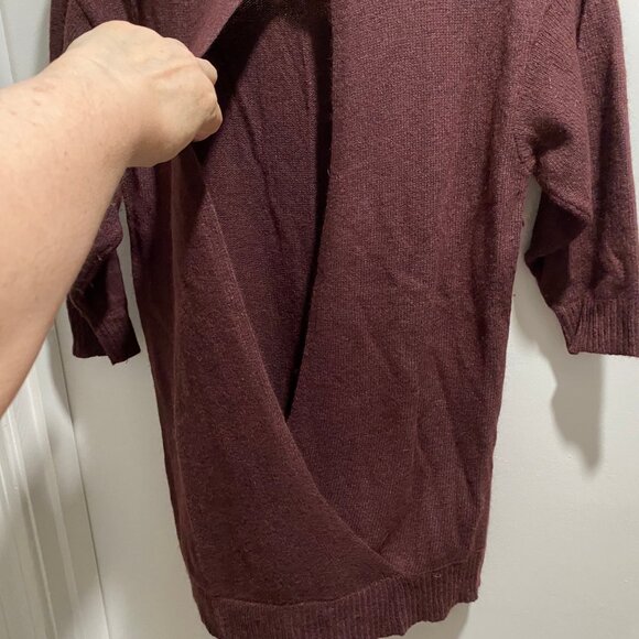 (3) Women Frenchi Burgundy Angora Wool Viscose Cut Out Long Boho Sweater Tunic S - Picture 3 of 7